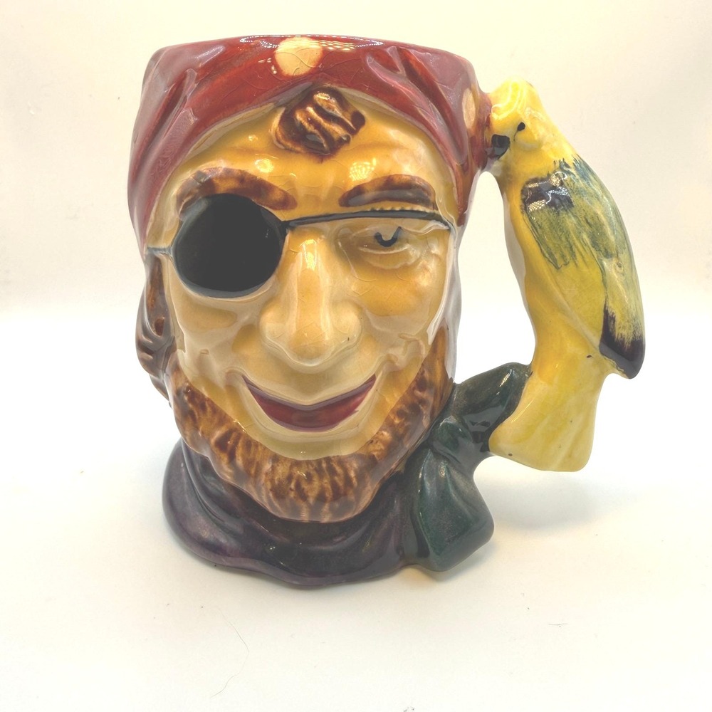 Shorter & Son Staffordshire Pirate Head Mug Tiki Hand Painted Parrot Handle S908